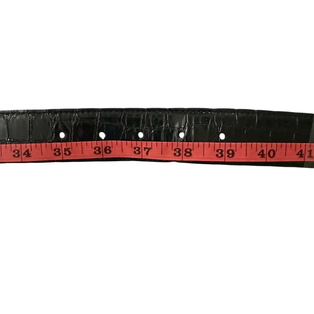 Vintage Brighton Empire Lace Black Croc Embossed Patent Leather Belt Crystals - Picture 10 of 16